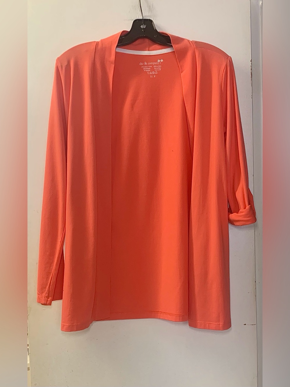 DKR Apparel Cotton Blend Convertible Sleeve Open Cardigan-Tangerine